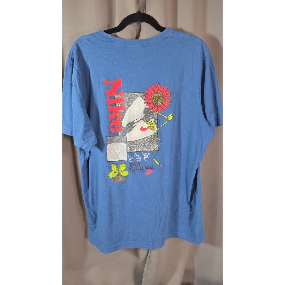 Nike Grow Your Sole T-Shirt Short Sleeve Flower Shoes Graphic Blue Large